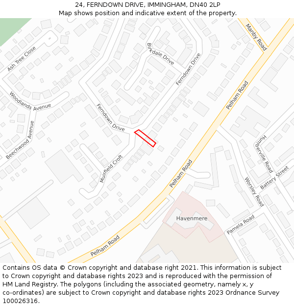 24, FERNDOWN DRIVE, IMMINGHAM, DN40 2LP: Location map and indicative extent of plot