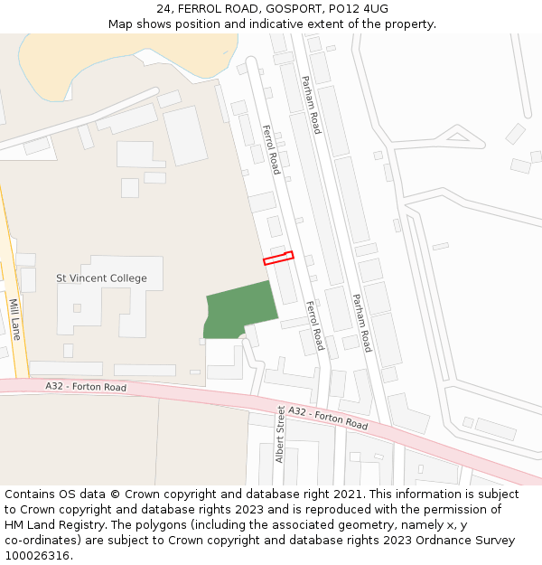 24, FERROL ROAD, GOSPORT, PO12 4UG: Location map and indicative extent of plot