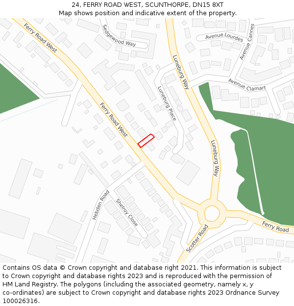 24, FERRY ROAD WEST, SCUNTHORPE, DN15 8XT: Location map and indicative extent of plot