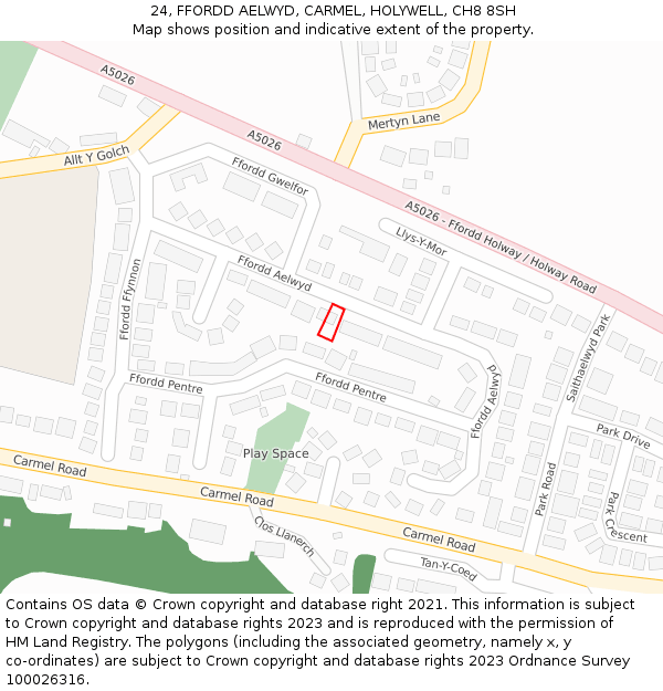 24, FFORDD AELWYD, CARMEL, HOLYWELL, CH8 8SH: Location map and indicative extent of plot