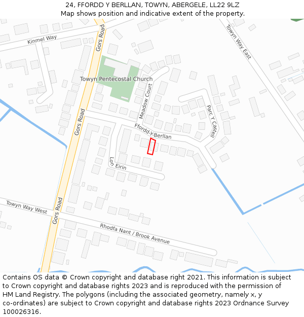 24, FFORDD Y BERLLAN, TOWYN, ABERGELE, LL22 9LZ: Location map and indicative extent of plot