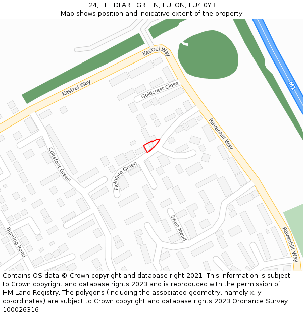 24, FIELDFARE GREEN, LUTON, LU4 0YB: Location map and indicative extent of plot