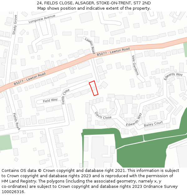 24, FIELDS CLOSE, ALSAGER, STOKE-ON-TRENT, ST7 2ND: Location map and indicative extent of plot