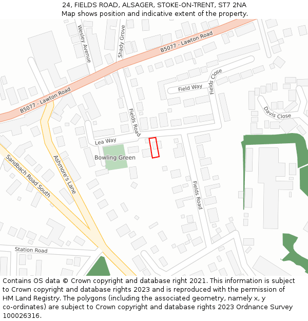24, FIELDS ROAD, ALSAGER, STOKE-ON-TRENT, ST7 2NA: Location map and indicative extent of plot