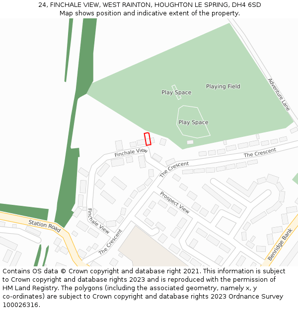 24, FINCHALE VIEW, WEST RAINTON, HOUGHTON LE SPRING, DH4 6SD: Location map and indicative extent of plot