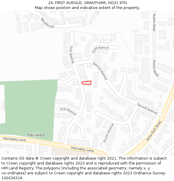 24, FIRST AVENUE, GRANTHAM, NG31 9TN: Location map and indicative extent of plot