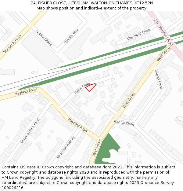 24, FISHER CLOSE, HERSHAM, WALTON-ON-THAMES, KT12 5PN: Location map and indicative extent of plot