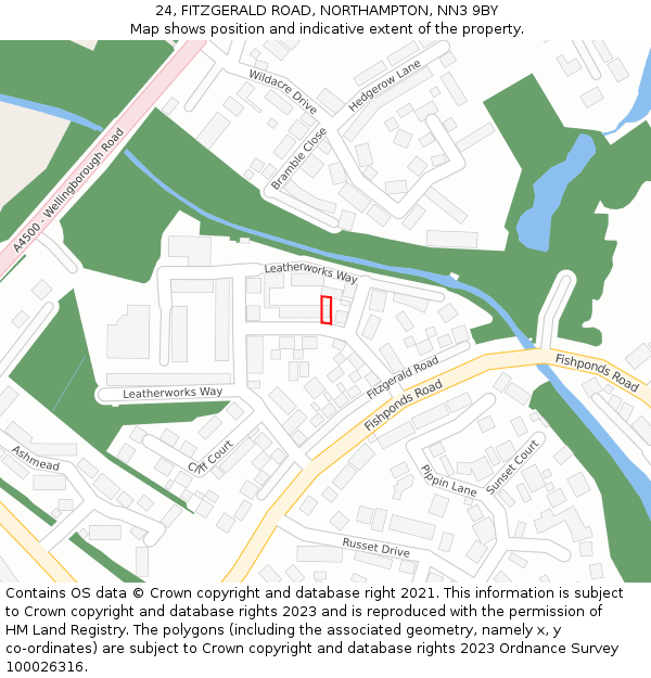 24, FITZGERALD ROAD, NORTHAMPTON, NN3 9BY: Location map and indicative extent of plot