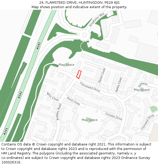 24, FLAMSTEED DRIVE, HUNTINGDON, PE29 6JG: Location map and indicative extent of plot