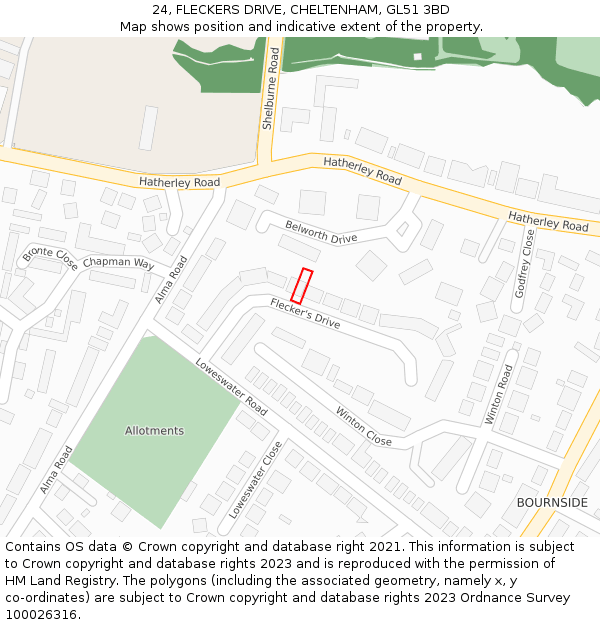 24, FLECKERS DRIVE, CHELTENHAM, GL51 3BD: Location map and indicative extent of plot