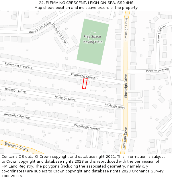 24, FLEMMING CRESCENT, LEIGH-ON-SEA, SS9 4HS: Location map and indicative extent of plot