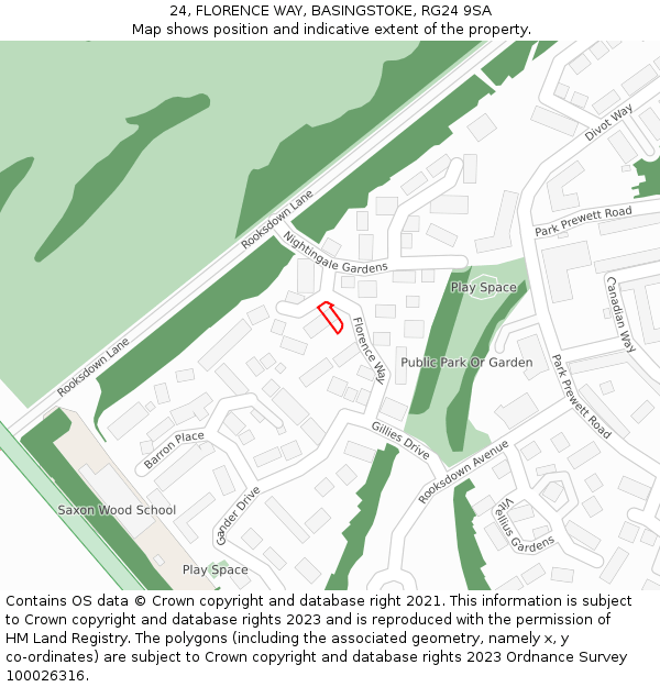 24, FLORENCE WAY, BASINGSTOKE, RG24 9SA: Location map and indicative extent of plot