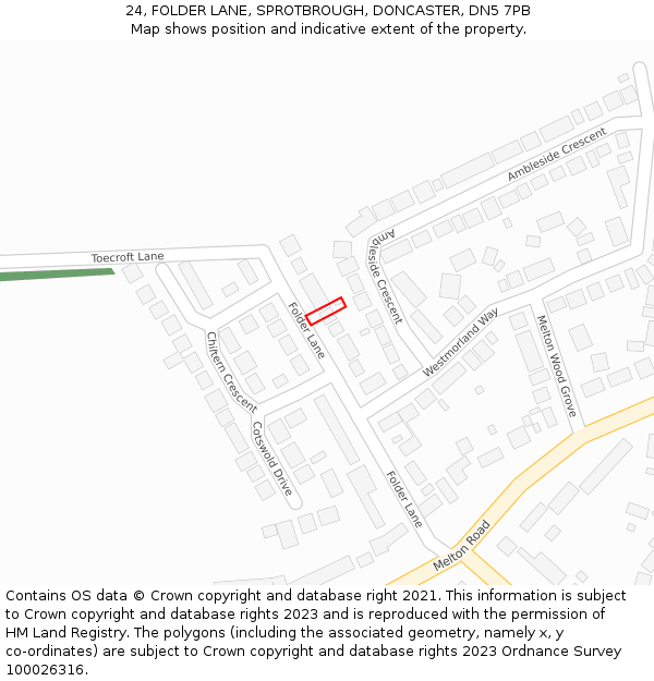 24, FOLDER LANE, SPROTBROUGH, DONCASTER, DN5 7PB: Location map and indicative extent of plot