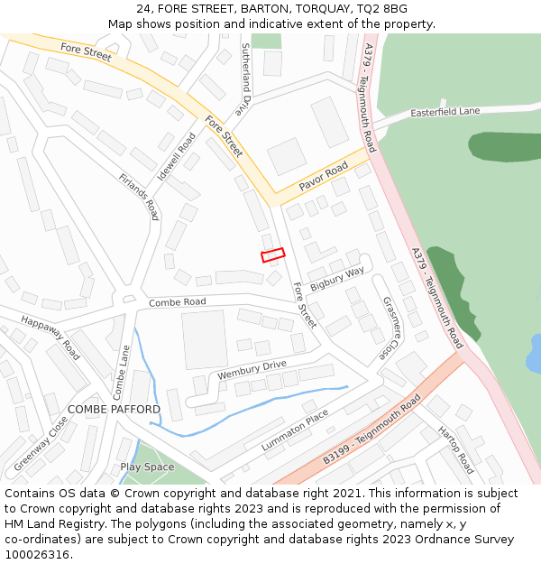 24, FORE STREET, BARTON, TORQUAY, TQ2 8BG: Location map and indicative extent of plot