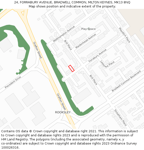 24, FORRABURY AVENUE, BRADWELL COMMON, MILTON KEYNES, MK13 8NQ: Location map and indicative extent of plot