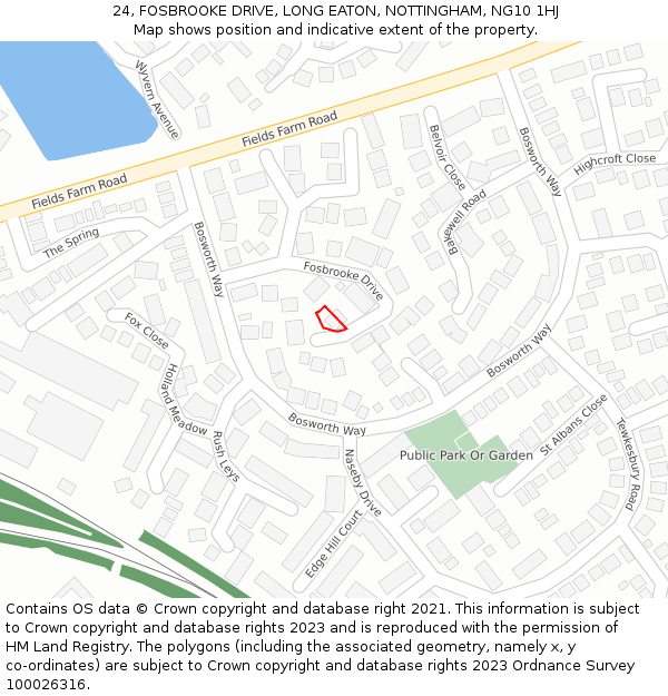 24, FOSBROOKE DRIVE, LONG EATON, NOTTINGHAM, NG10 1HJ: Location map and indicative extent of plot