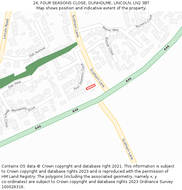 24, FOUR SEASONS CLOSE, DUNHOLME, LINCOLN, LN2 3BT: Location map and indicative extent of plot