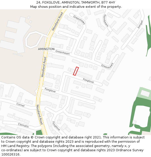 24, FOXGLOVE, AMINGTON, TAMWORTH, B77 4HY: Location map and indicative extent of plot