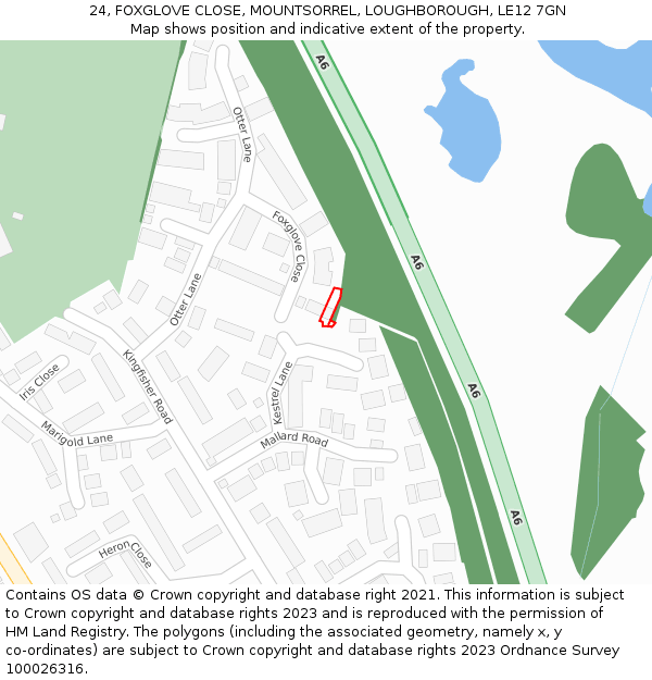 24, FOXGLOVE CLOSE, MOUNTSORREL, LOUGHBOROUGH, LE12 7GN: Location map and indicative extent of plot