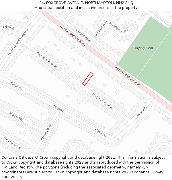 24, FOXGROVE AVENUE, NORTHAMPTON, NN2 8HQ: Location map and indicative extent of plot