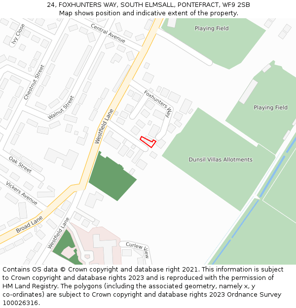 24, FOXHUNTERS WAY, SOUTH ELMSALL, PONTEFRACT, WF9 2SB: Location map and indicative extent of plot