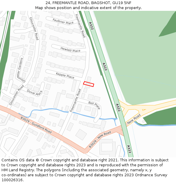 24, FREEMANTLE ROAD, BAGSHOT, GU19 5NF: Location map and indicative extent of plot