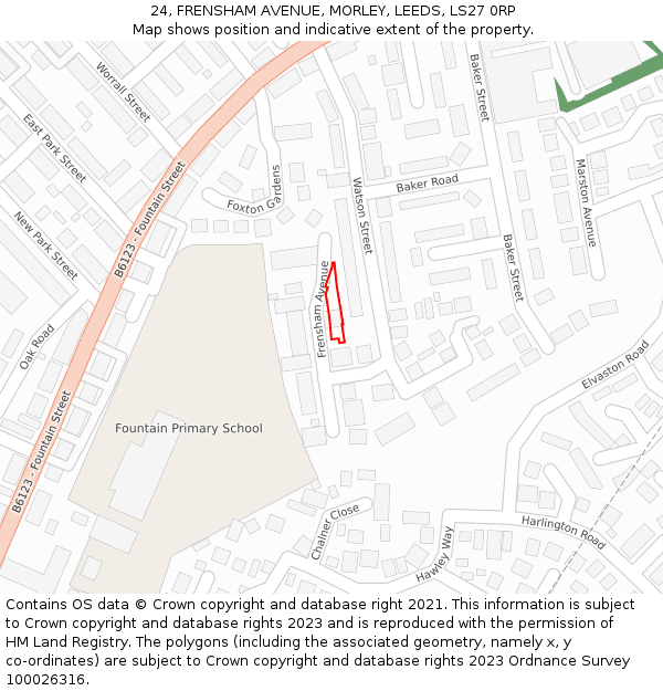 24, FRENSHAM AVENUE, MORLEY, LEEDS, LS27 0RP: Location map and indicative extent of plot