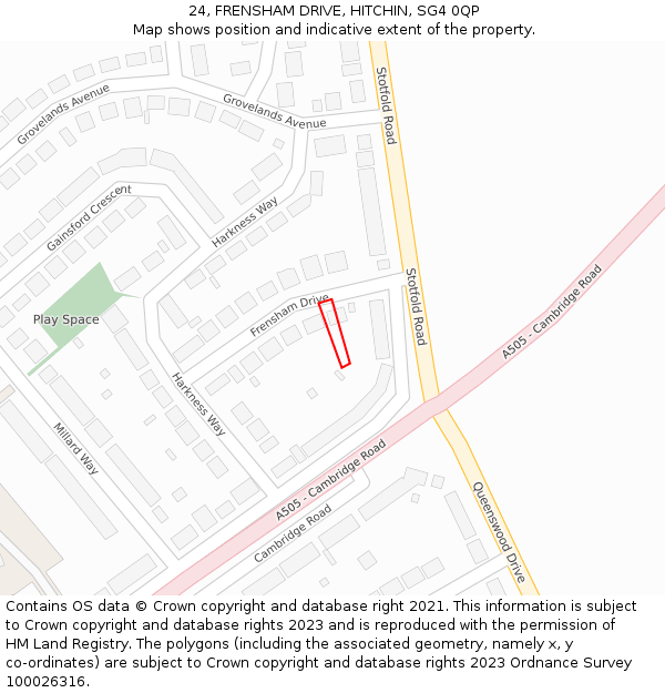 24, FRENSHAM DRIVE, HITCHIN, SG4 0QP: Location map and indicative extent of plot