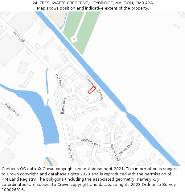 24, FRESHWATER CRESCENT, HEYBRIDGE, MALDON, CM9 4PA: Location map and indicative extent of plot