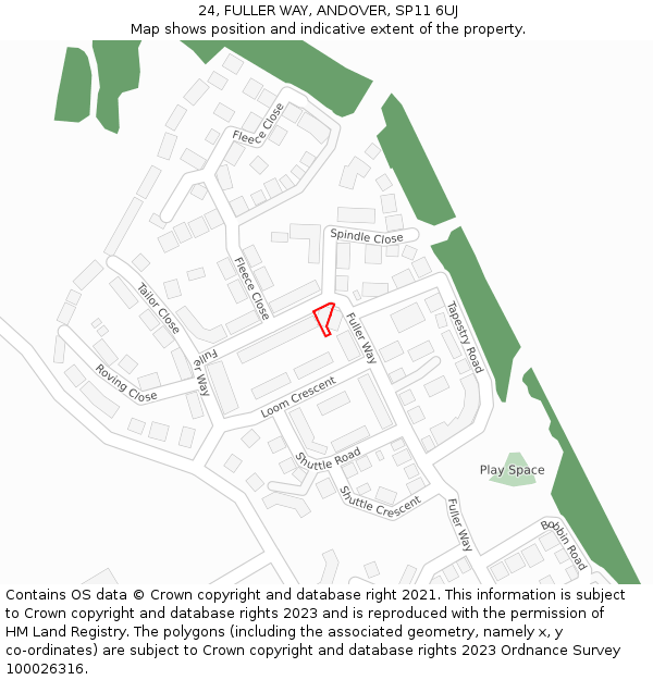 24, FULLER WAY, ANDOVER, SP11 6UJ: Location map and indicative extent of plot