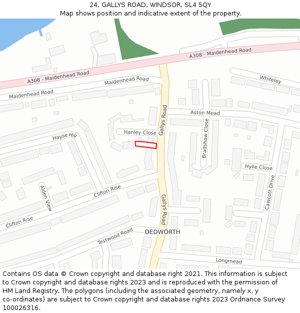 24, GALLYS ROAD, WINDSOR, SL4 5QY: Location map and indicative extent of plot