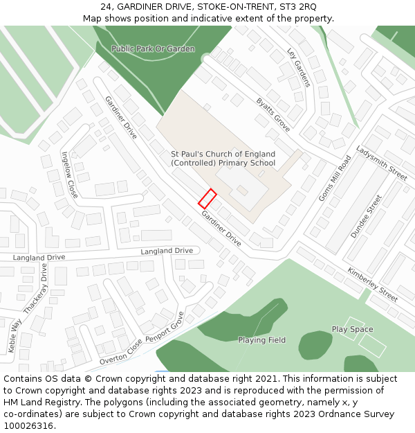 24, GARDINER DRIVE, STOKE-ON-TRENT, ST3 2RQ: Location map and indicative extent of plot