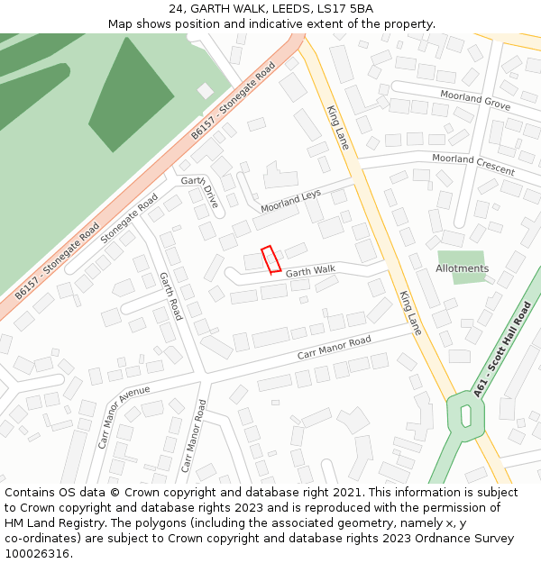 24, GARTH WALK, LEEDS, LS17 5BA: Location map and indicative extent of plot