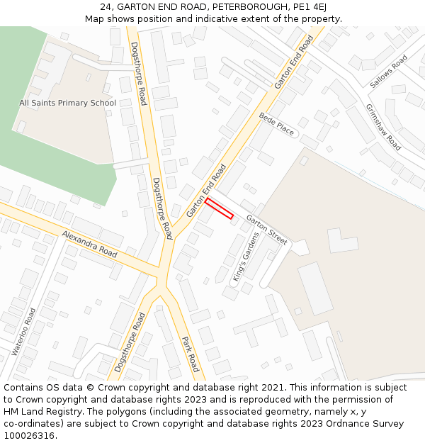 24, GARTON END ROAD, PETERBOROUGH, PE1 4EJ: Location map and indicative extent of plot