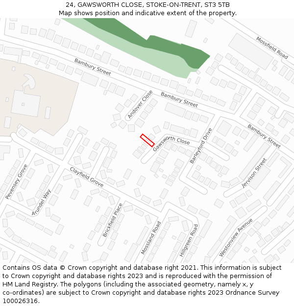 24, GAWSWORTH CLOSE, STOKE-ON-TRENT, ST3 5TB: Location map and indicative extent of plot