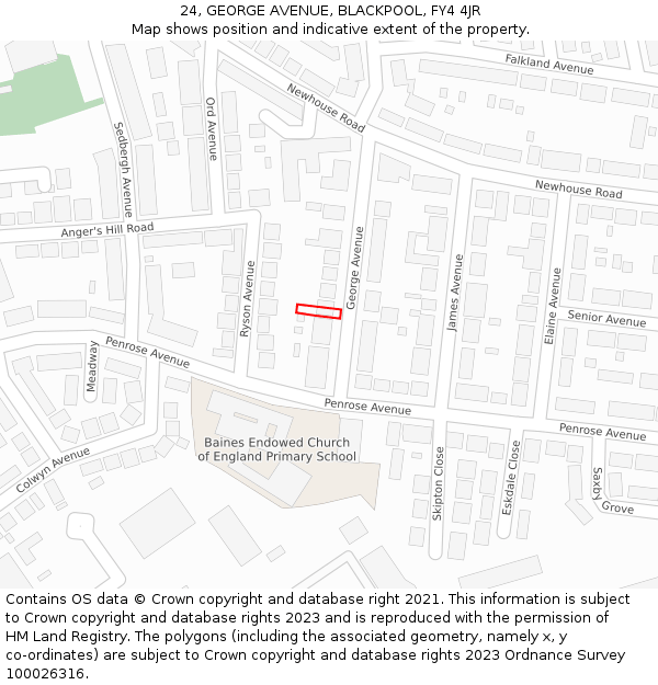 24, GEORGE AVENUE, BLACKPOOL, FY4 4JR: Location map and indicative extent of plot