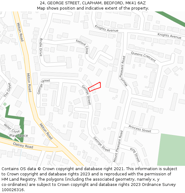 24, GEORGE STREET, CLAPHAM, BEDFORD, MK41 6AZ: Location map and indicative extent of plot