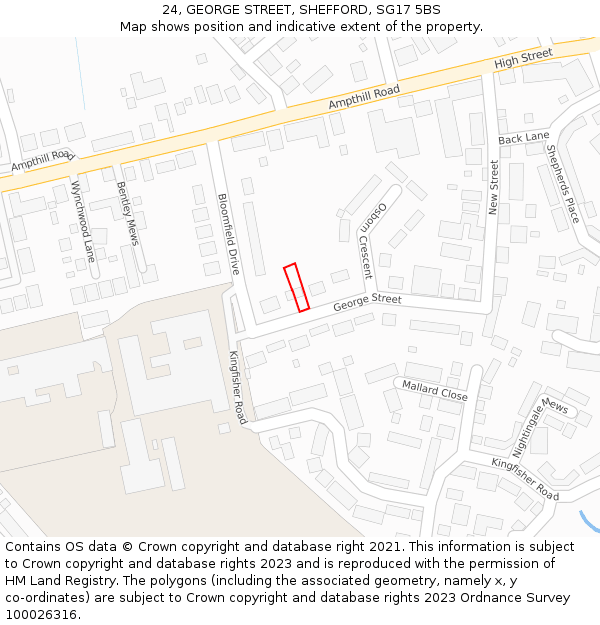 24, GEORGE STREET, SHEFFORD, SG17 5BS: Location map and indicative extent of plot