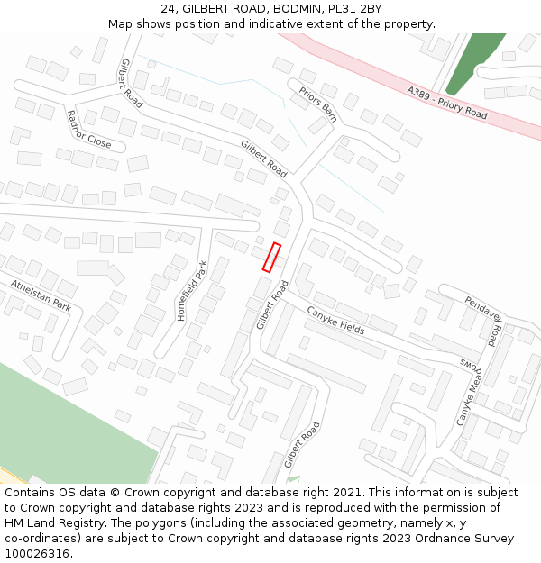 24, GILBERT ROAD, BODMIN, PL31 2BY: Location map and indicative extent of plot