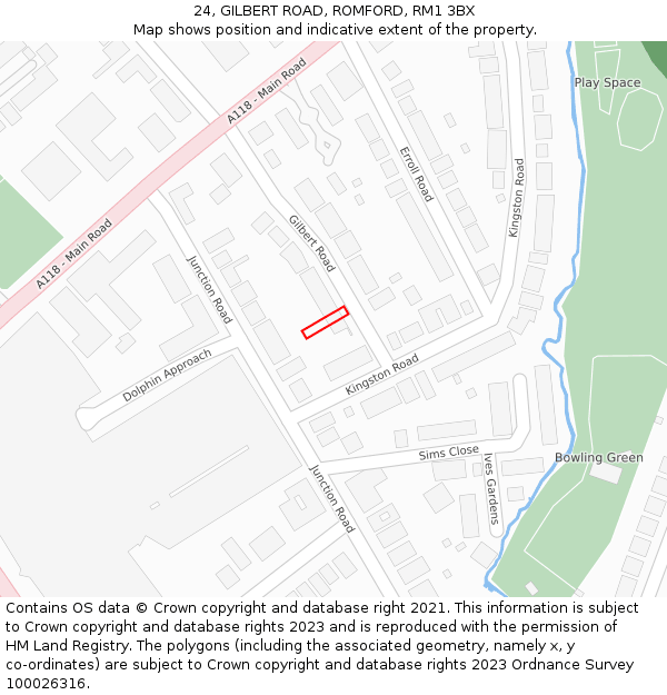 24, GILBERT ROAD, ROMFORD, RM1 3BX: Location map and indicative extent of plot