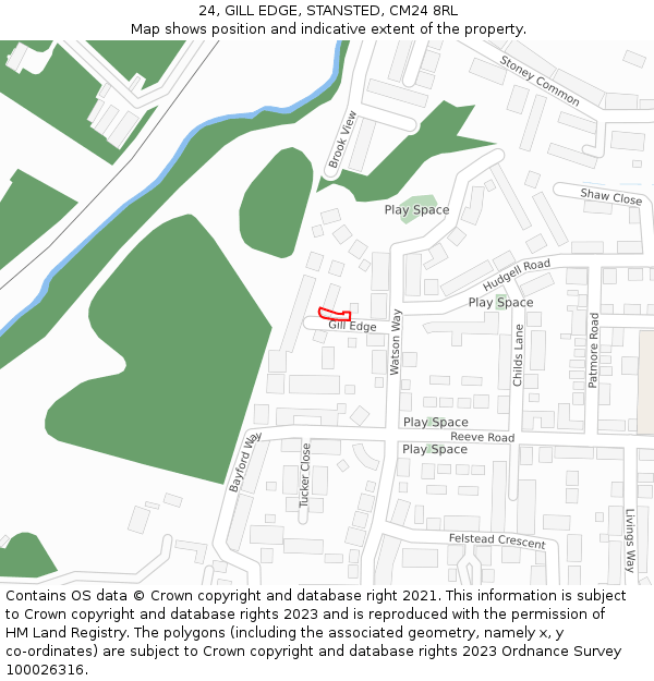 24, GILL EDGE, STANSTED, CM24 8RL: Location map and indicative extent of plot