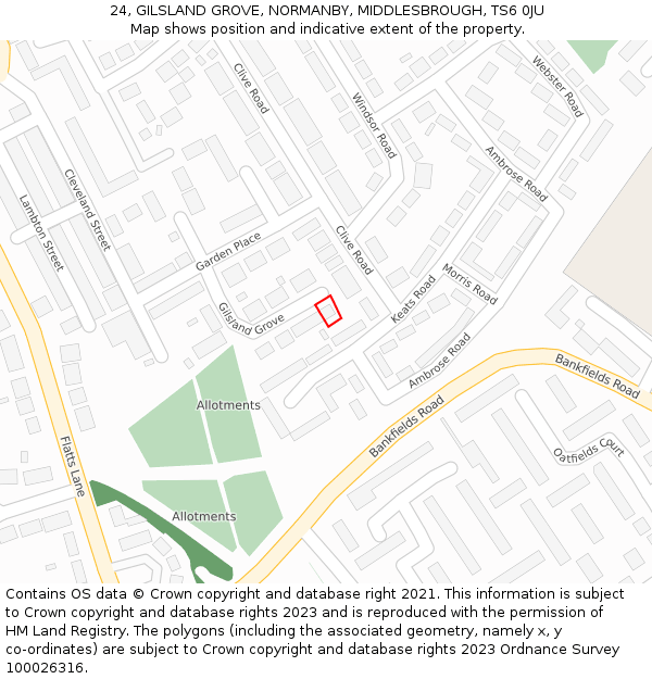 24, GILSLAND GROVE, NORMANBY, MIDDLESBROUGH, TS6 0JU: Location map and indicative extent of plot