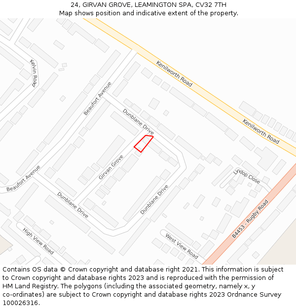 24, GIRVAN GROVE, LEAMINGTON SPA, CV32 7TH: Location map and indicative extent of plot