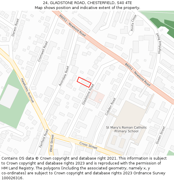 24, GLADSTONE ROAD, CHESTERFIELD, S40 4TE: Location map and indicative extent of plot