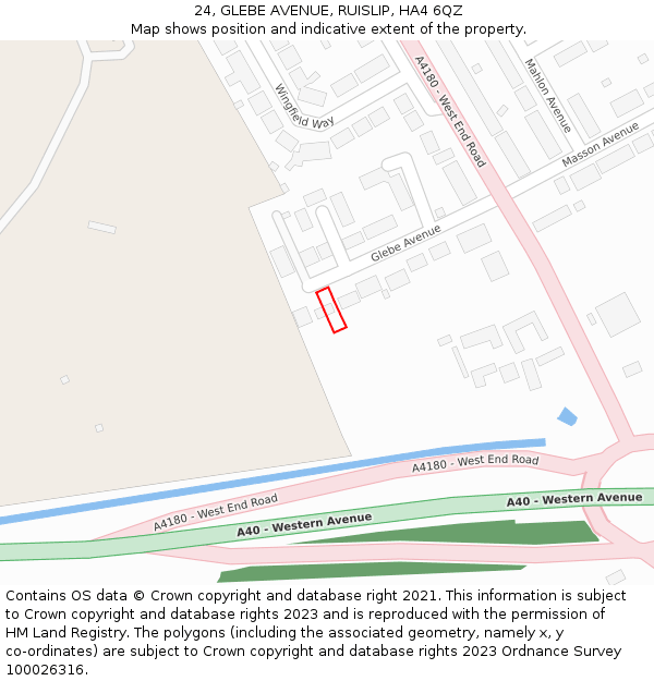 24, GLEBE AVENUE, RUISLIP, HA4 6QZ: Location map and indicative extent of plot