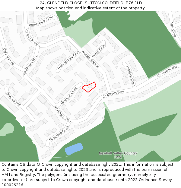 24, GLENFIELD CLOSE, SUTTON COLDFIELD, B76 1LD: Location map and indicative extent of plot