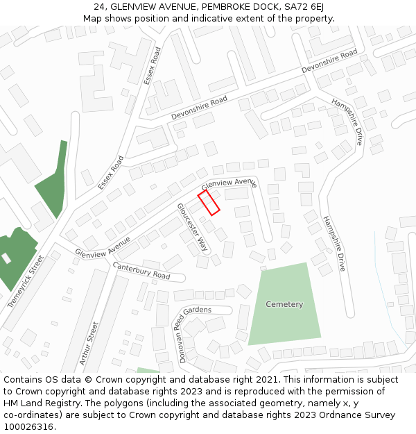 24, GLENVIEW AVENUE, PEMBROKE DOCK, SA72 6EJ: Location map and indicative extent of plot