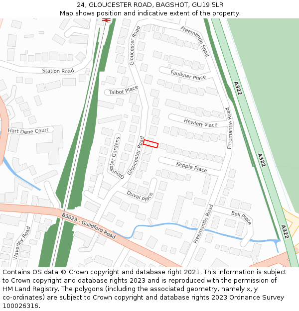 24, GLOUCESTER ROAD, BAGSHOT, GU19 5LR: Location map and indicative extent of plot