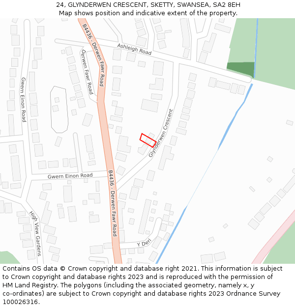 24, GLYNDERWEN CRESCENT, SKETTY, SWANSEA, SA2 8EH: Location map and indicative extent of plot