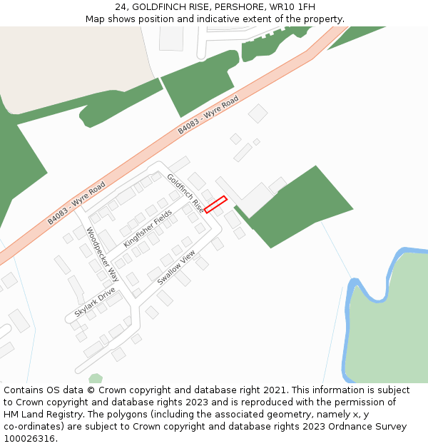 24, GOLDFINCH RISE, PERSHORE, WR10 1FH: Location map and indicative extent of plot